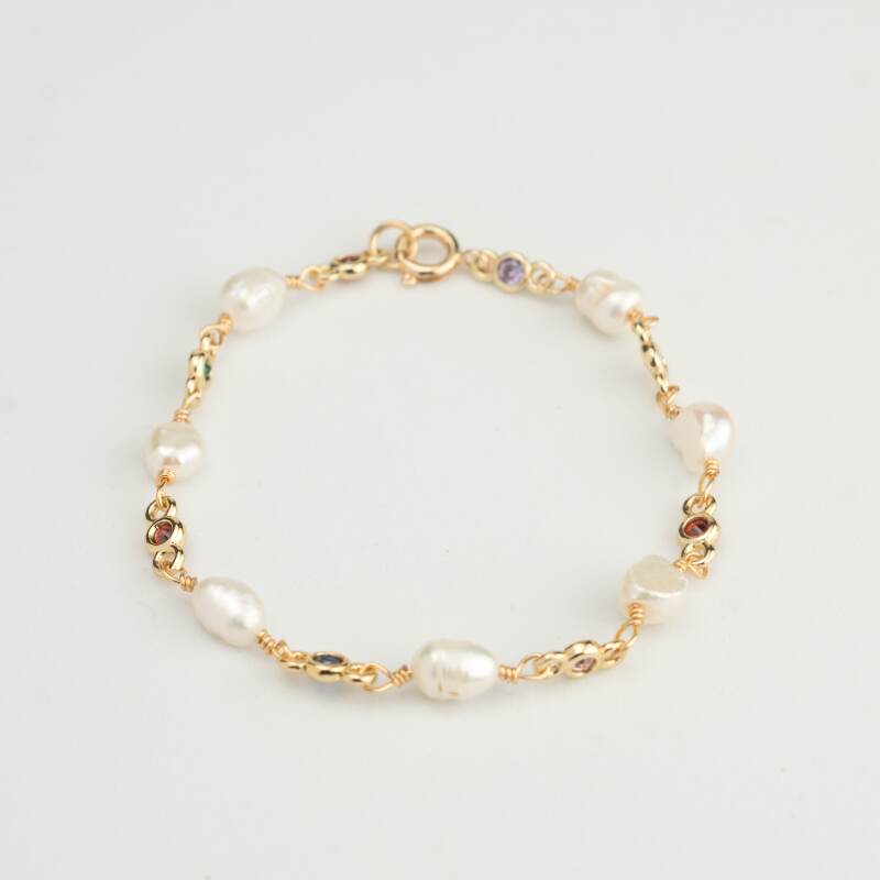 Pulsera Enchape 18k zircones con perlas