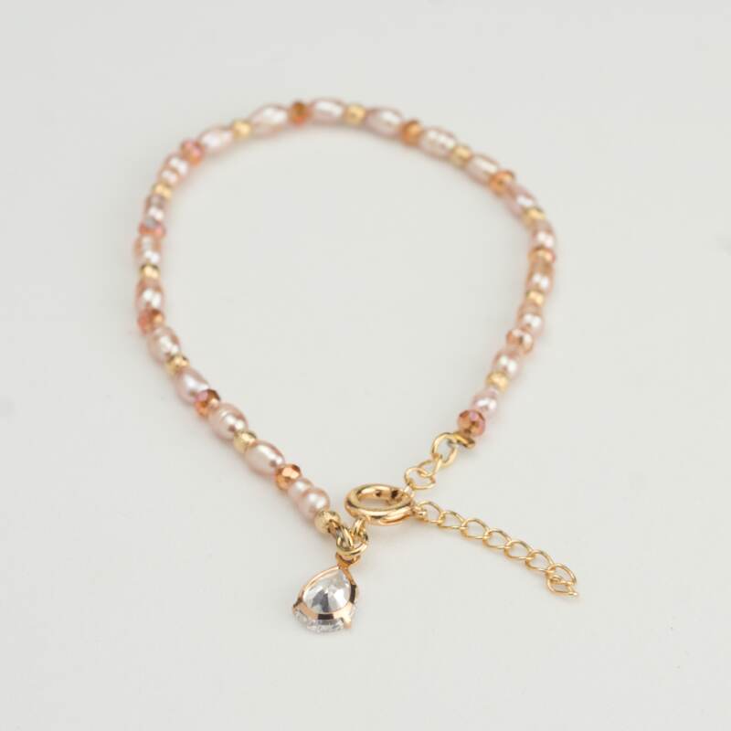 Pulsera Enchape 18k Perla y zircón